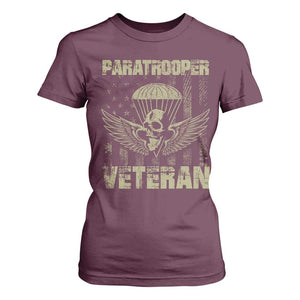 Paratrooper Veteran T Shirt For Women Airborne Military Vintage American Flag TS11 Maroon Print Your Wear