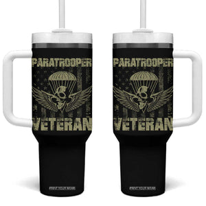Paratrooper Veteran Tumbler With Handle Airborne Military Vintage American Flag TS11 One Size: 40 oz Black Print Your Wear