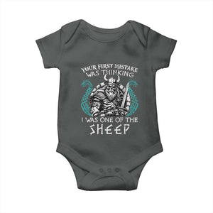 Viking Your First Mistake Was Thinking I Was One Of The Sheep Baby Onesie Viking Warrior TS11 Dark Heather Print Your Wear