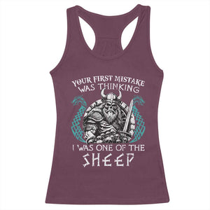 Viking Your First Mistake Was Thinking I Was One Of The Sheep Racerback Tank Top Viking Warrior TS11 Maroon Print Your Wear
