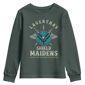 Lagertha's Shield Maidens Youth Sweatshirt The Future Is Open Trust In The Gods Viking Warrior TS11 Dark Forest Green Print Your Wear