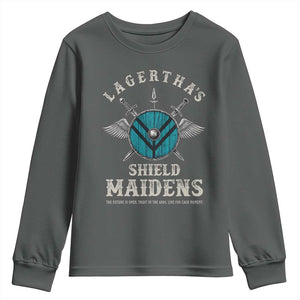Lagertha's Shield Maidens Youth Sweatshirt The Future Is Open Trust In The Gods Viking Warrior TS11 Dark Heather Print Your Wear