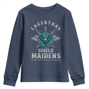 Lagertha's Shield Maidens Youth Sweatshirt The Future Is Open Trust In The Gods Viking Warrior TS11 Navy Print Your Wear