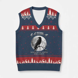 Funny F Caw F V-Neck Knit Sweater Vest When Some Asked Him About Black Crow Moon Gothic TS11 Navy Red Print Your Wear