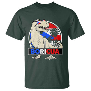 Funny Boricua Dinosaur Dino Puerto Rican Flag Hispanic Heritage T Shirt TS11 Dark Forest Green Print Your Wear