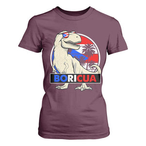 Funny Boricua Dinosaur Dino Puerto Rican Flag Hispanic Heritage T Shirt For Women TS11 Maroon Print Your Wear