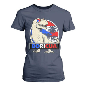 Funny Boricua Dinosaur Dino Puerto Rican Flag Hispanic Heritage T Shirt For Women TS11 Navy Print Your Wear