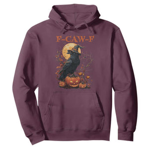 Funny Halloween F Caw F Hoodie Black Crow Moon Gothic Spooky Season TS11 Maroon Print Your Wear