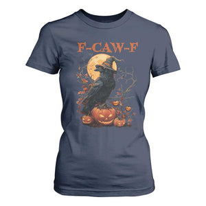 Funny Halloween F Caw F T Shirt For Women Black Crow Moon Gothic Spooky Season TS11 Navy Print Your Wear