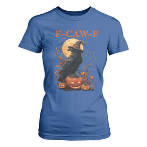 Funny Halloween F Caw F T Shirt For Women Black Crow Moon Gothic Spooky Season TS11 Royal Blue Print Your Wear