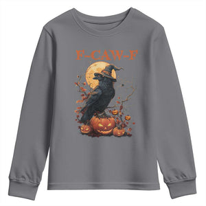 Funny Halloween F Caw F Youth Sweatshirt Black Crow Moon Gothic Spooky Season TS11 Charcoal Print Your Wear