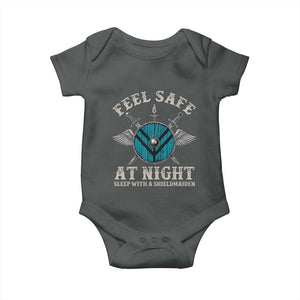Funny Feel Safe At Night Sleep With A Shieldmaiden Baby Onesie Viking Pride TS11 Dark Heather Print Your Wear