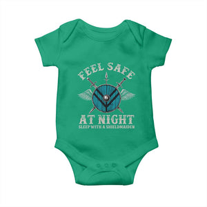 Funny Feel Safe At Night Sleep With A Shieldmaiden Baby Onesie Viking Pride TS11 Irish Green Print Your Wear