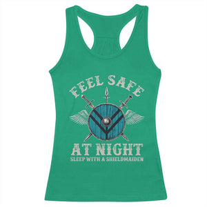 Funny Feel Safe At Night Sleep With A Shieldmaiden Racerback Tank Top Viking Pride TS11 Irish Green Print Your Wear