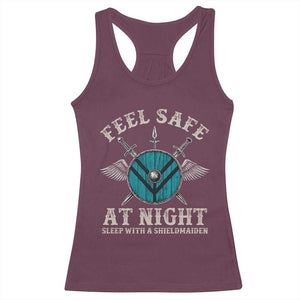 Funny Feel Safe At Night Sleep With A Shieldmaiden Racerback Tank Top Viking Pride TS11 Maroon Print Your Wear