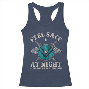 Funny Feel Safe At Night Sleep With A Shieldmaiden Racerback Tank Top Viking Pride TS11 Navy Print Your Wear