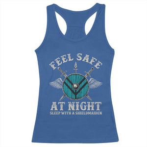Funny Feel Safe At Night Sleep With A Shieldmaiden Racerback Tank Top Viking Pride TS11 Royal Blue Print Your Wear