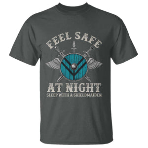 Funny Feel Safe At Night Sleep With A Shieldmaiden T Shirt Viking Pride TS11 Dark Heather Print Your Wear