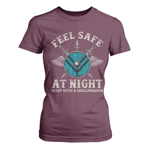 Funny Feel Safe At Night Sleep With A Shieldmaiden T Shirt For Women Viking Pride TS11 Maroon Print Your Wear