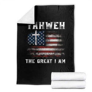 Yahweh The Great I Am Christian Faith Throw Blanket Vintage American Flag TS11 Black Print Your Wear