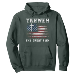 Yahweh The Great I Am Christian Faith Hoodie Vintage American Flag TS11 Dark Forest Green Print Your Wear