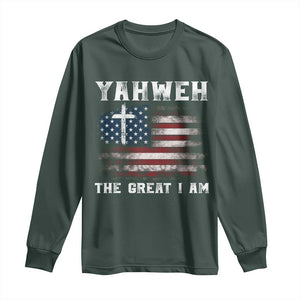 Yahweh The Great I Am Christian Faith Long Sleeve Shirt Vintage American Flag TS11 Dark Forest Green Print Your Wear