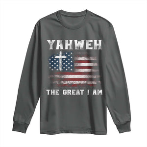 Yahweh The Great I Am Christian Faith Long Sleeve Shirt Vintage American Flag TS11 Dark Heather Print Your Wear