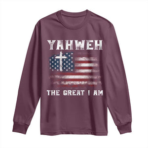 Yahweh The Great I Am Christian Faith Long Sleeve Shirt Vintage American Flag TS11 Maroon Print Your Wear