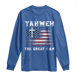 Yahweh The Great I Am Christian Faith Long Sleeve Shirt Vintage American Flag TS11 Royal Blue Print Your Wear