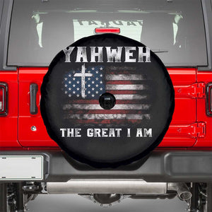 Yahweh The Great I Am Christian Faith Spare Tire Cover Vintage American Flag TS11 Black Print Your Wear