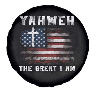 Yahweh The Great I Am Christian Faith Spare Tire Cover Vintage American Flag TS11 Print Your Wear
