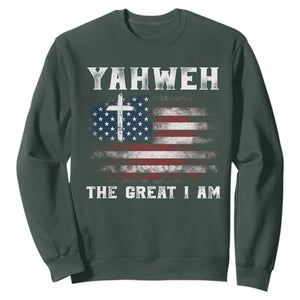 Yahweh The Great I Am Christian Faith Sweatshirt Vintage American Flag TS11 Dark Forest Green Print Your Wear