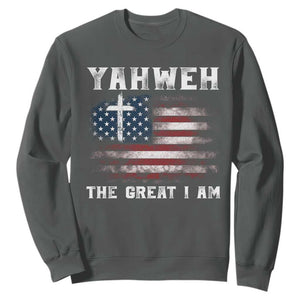 Yahweh The Great I Am Christian Faith Sweatshirt Vintage American Flag TS11 Dark Heather Print Your Wear