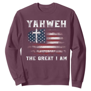 Yahweh The Great I Am Christian Faith Sweatshirt Vintage American Flag TS11 Maroon Print Your Wear