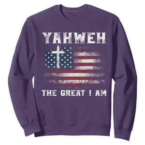 Yahweh The Great I Am Christian Faith Sweatshirt Vintage American Flag TS11 Purple Print Your Wear