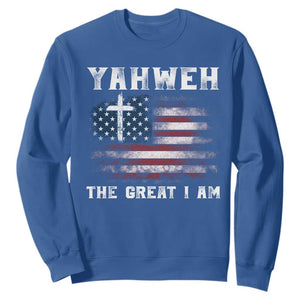 Yahweh The Great I Am Christian Faith Sweatshirt Vintage American Flag TS11 Royal Blue Print Your Wear