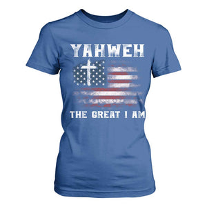 Yahweh The Great I Am Christian Faith T Shirt For Women Vintage American Flag TS11 Royal Blue Print Your Wear