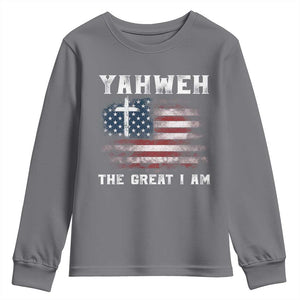 Yahweh The Great I Am Christian Faith Youth Sweatshirt Vintage American Flag TS11 Charcoal Print Your Wear