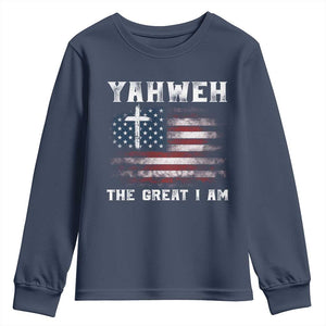 Yahweh The Great I Am Christian Faith Youth Sweatshirt Vintage American Flag TS11 Navy Print Your Wear