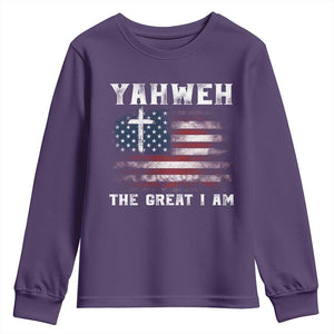Yahweh The Great I Am Christian Faith Youth Sweatshirt Vintage American Flag TS11 Purple Print Your Wear