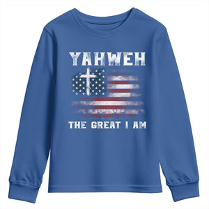 Yahweh The Great I Am Christian Faith Youth Sweatshirt Vintage American Flag TS11 Royal Blue Print Your Wear