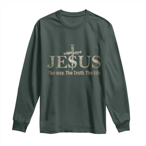 Jesus The Way The Truth The Life Long Sleeve Shirt Christian Cross Nails TS11 Dark Forest Green Print Your Wear