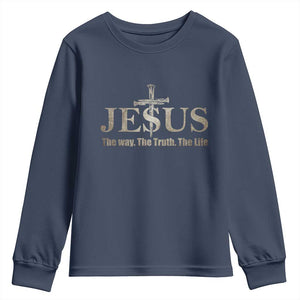 Jesus The Way The Truth The Life Youth Sweatshirt Christian Cross Nails TS11 Navy Print Your Wear