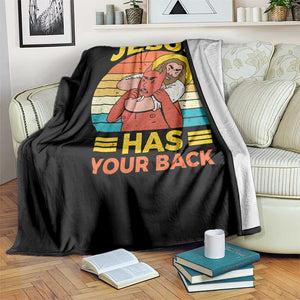 Funny Jesus Has Your Back Throw Blanket Jiu Jitsu Retro Christian TS11 Print Your Wear
