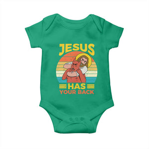 Funny Jesus Has Your Back Baby Onesie Jiu Jitsu Retro Christian TS11 Irish Green Print Your Wear