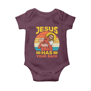 Funny Jesus Has Your Back Baby Onesie Jiu Jitsu Retro Christian TS11 Maroon Print Your Wear