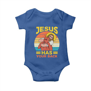 Funny Jesus Has Your Back Baby Onesie Jiu Jitsu Retro Christian TS11 Royal Blue Print Your Wear