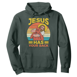 Funny Jesus Has Your Back Hoodie Jiu Jitsu Retro Christian TS11 Dark Forest Green Print Your Wear