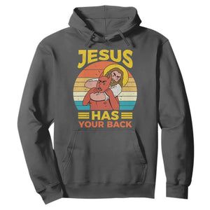 Funny Jesus Has Your Back Hoodie Jiu Jitsu Retro Christian TS11 Dark Heather Print Your Wear