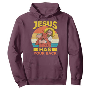 Funny Jesus Has Your Back Hoodie Jiu Jitsu Retro Christian TS11 Maroon Print Your Wear